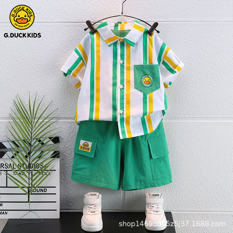 小黄鸭童装男童夏装套装2024新款洋气男宝宝短袖衬衫儿童夏季衣服