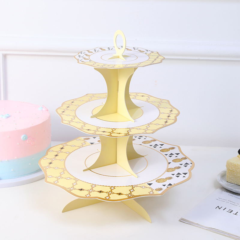 Cross-Border New Three-Layer Grid Gilding Tray Cake Stand Birthday Cake Display Scene Decorations
