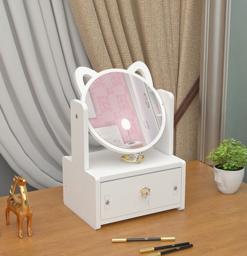 Desktop Cosmetic Mirror Cosmetics Storage Box Desktop Portable Lipstick Jewelry Box Dustproof Skincare Shelves Wholesale