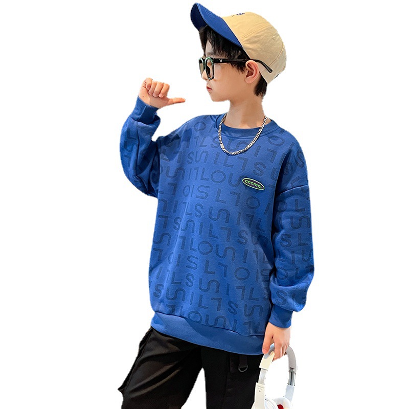 Real Shot Boy's Hoody Long Sleeve Autumn Wear Loose Casual Korean Style New Handsome Medium and Big Children Spring and Autumn Tops Boys