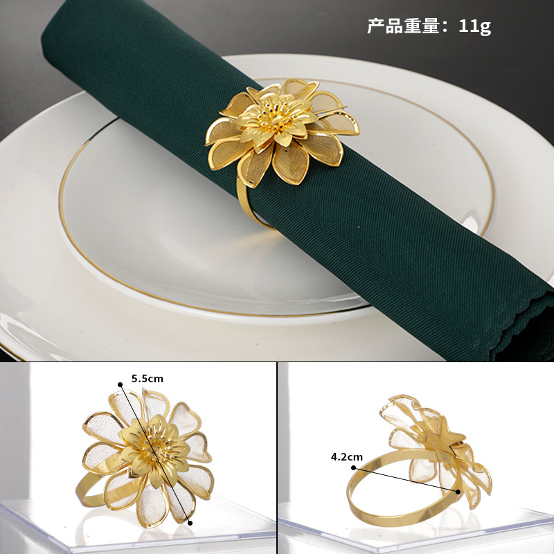 New Stainless Steel Napkin Ring Artificial Flower Napkin Ring Modern Simple European High-Grade Metal Napkin Ring Wholesale