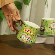 卡兰蒂家用立体浮雕高颜值陶瓷杯创意情侣水杯早餐杯咖啡杯牛奶杯
