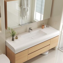 日式实木浴室柜组合智能卫浴柜肤感可丽耐一体盆卫生间洗手洗脸盆