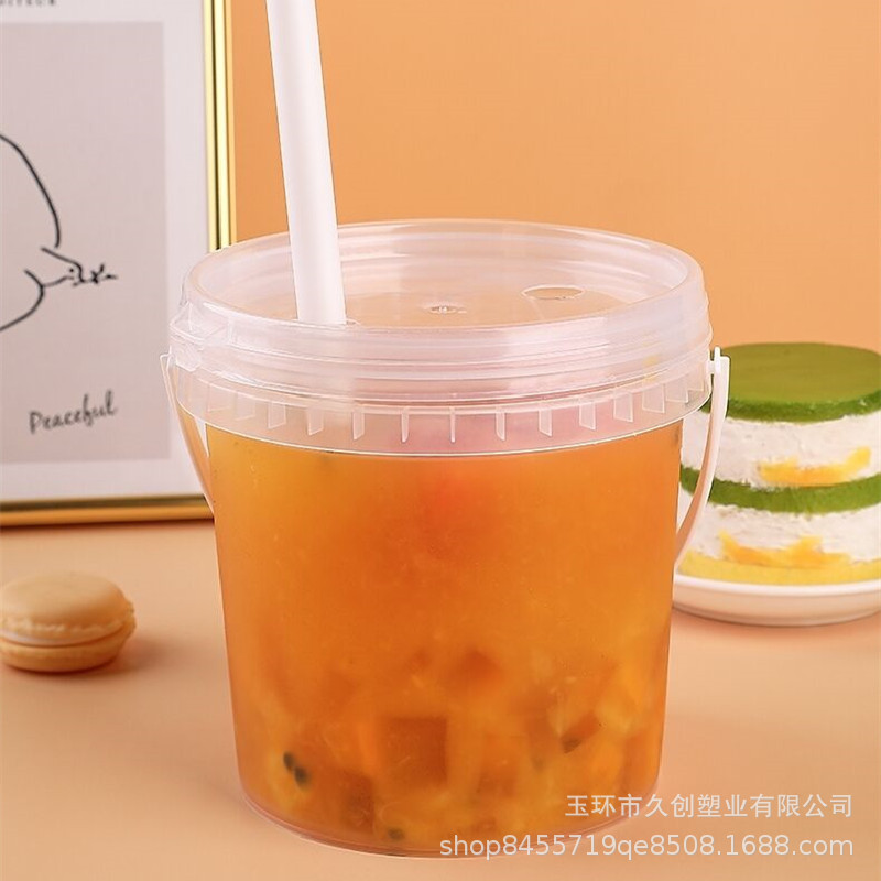 网红双孔大容量水果茶桶吨桶奶茶桶 pp塑料桶手提1.5l霸王饮料桶