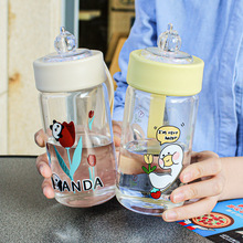 闪兔玻璃杯高硼硅耐高温卡通玻璃水杯可以装开水手提学生随手杯
