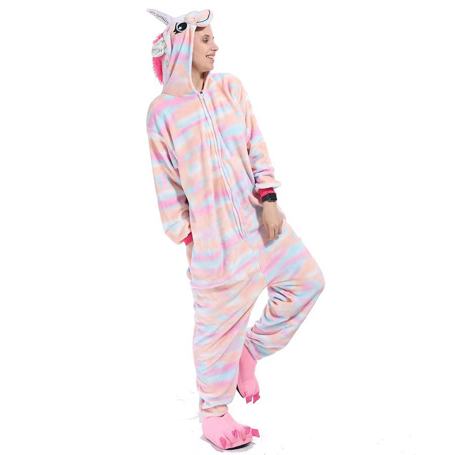 New Cartoon Animal One-Piece Pajamas Bronzing Tianma Christmas Deer Flannel Unicorn Parent-Child Homewear Clothes Wholesale