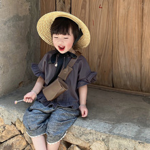 网红韩国版复古男童女童胸包ins韩系两件套小腰包儿童配饰包包夏