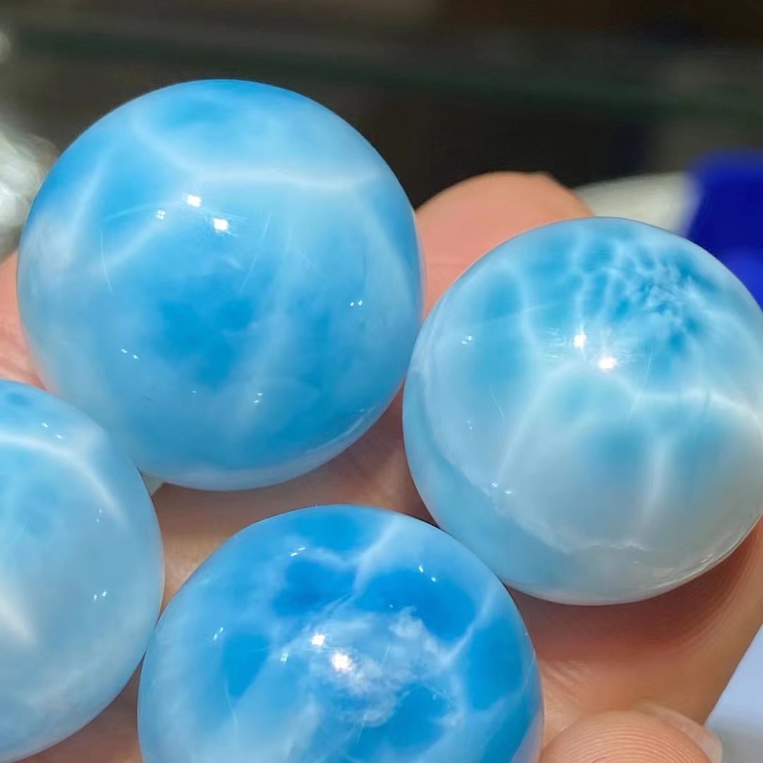 天然海纹石无孔单珠多米尼加纹路清晰深蓝玉化首饰配饰diy批发销