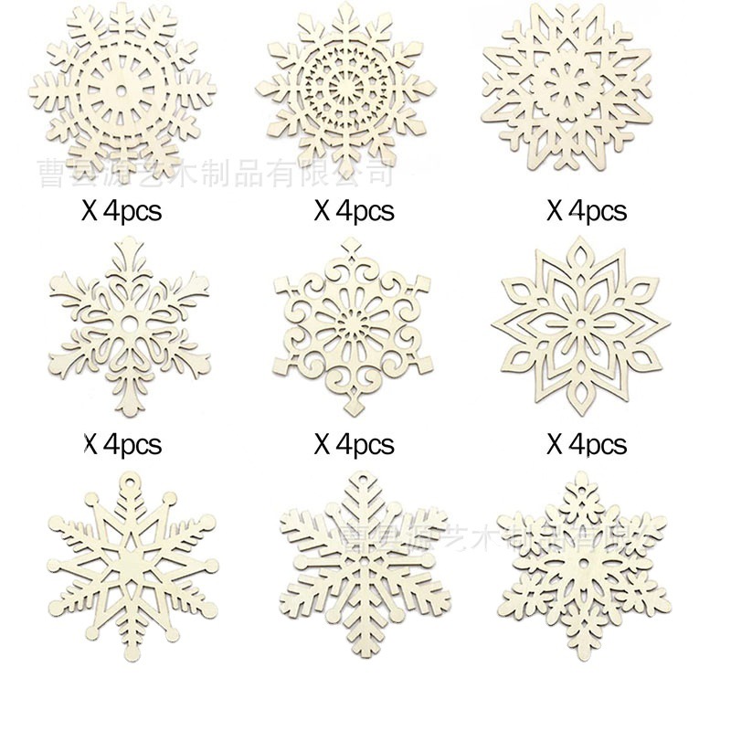 Wooden Carved Christmas Snowflake Pendant Creative Hollow Wooden Pendant Christmas Snowflake Decorative Pendant