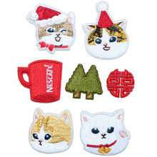 圣诞猫猫咪系列小树杯子双喜刺绣DIY衣物收纳袋手帐本可自粘布贴