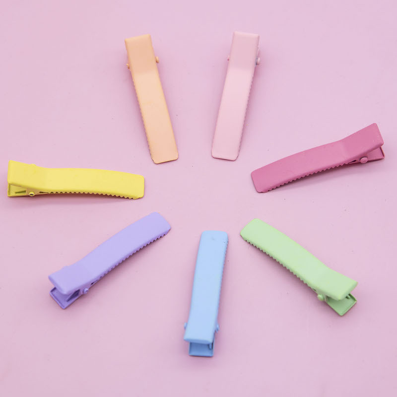 橡皮漆色鸭嘴夹 磨砂一字方夹 diy配件夹子 儿童发饰边夹配件批发