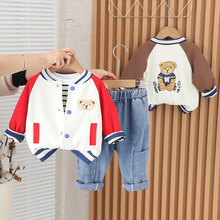 卡通棒球服韩版男童女童春款套装宝宝洋气拼色条纹T恤套装三件套1