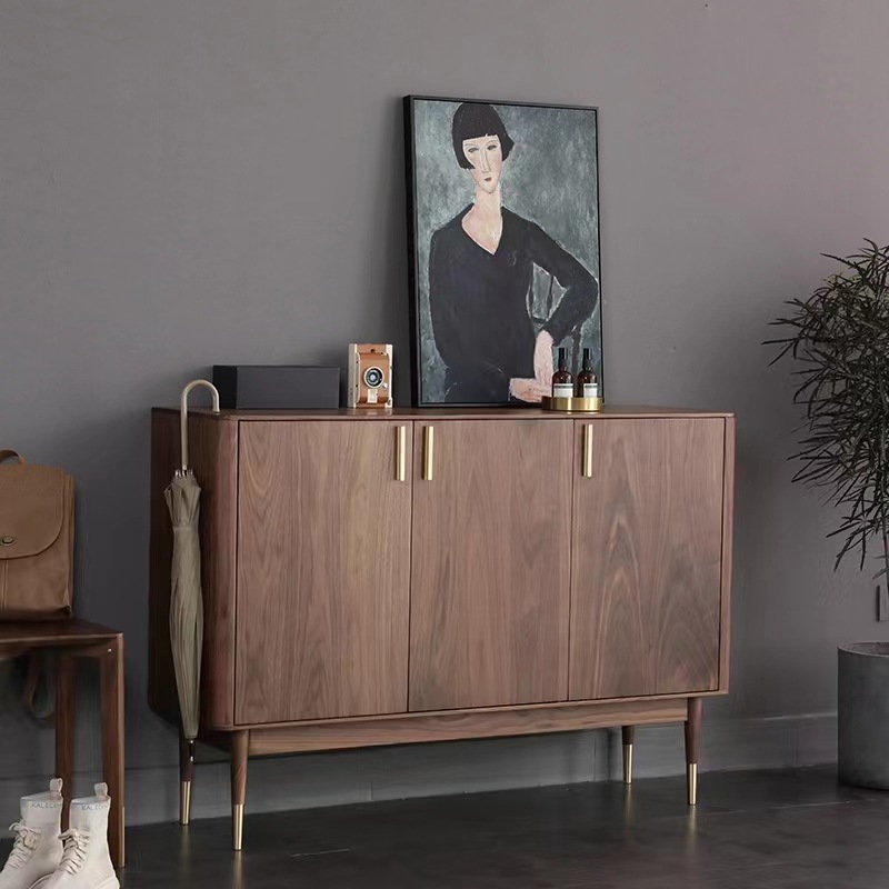 北美实木鞋柜轻奢型黑胡桃木鞋柜简约樱桃木玄关柜橡木收纳餐边柜