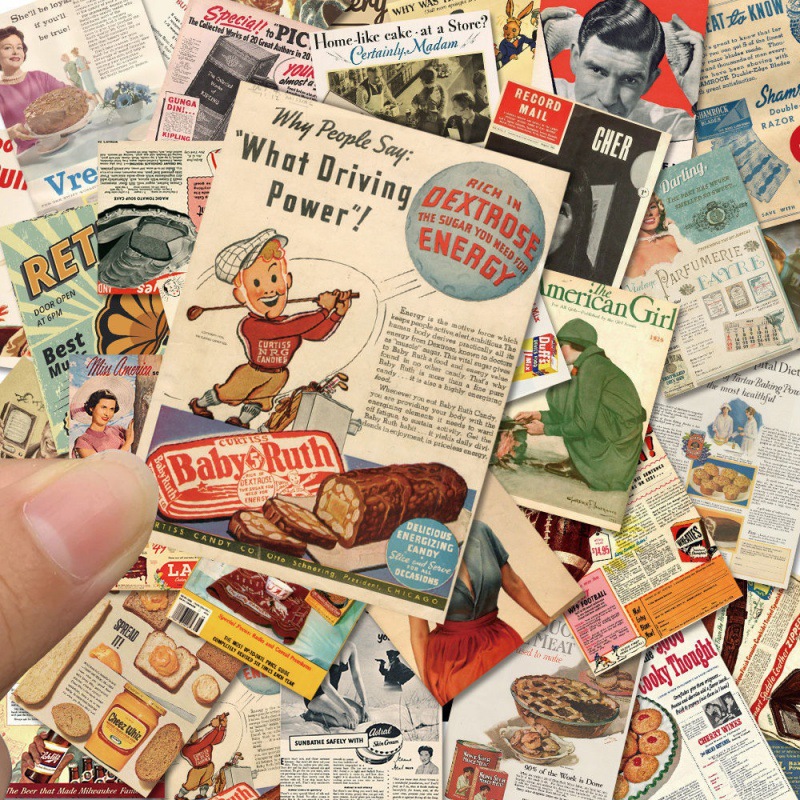手帐素材纸50张复古欧美海报杂志报纸美食风账贴画个性diy贴纸