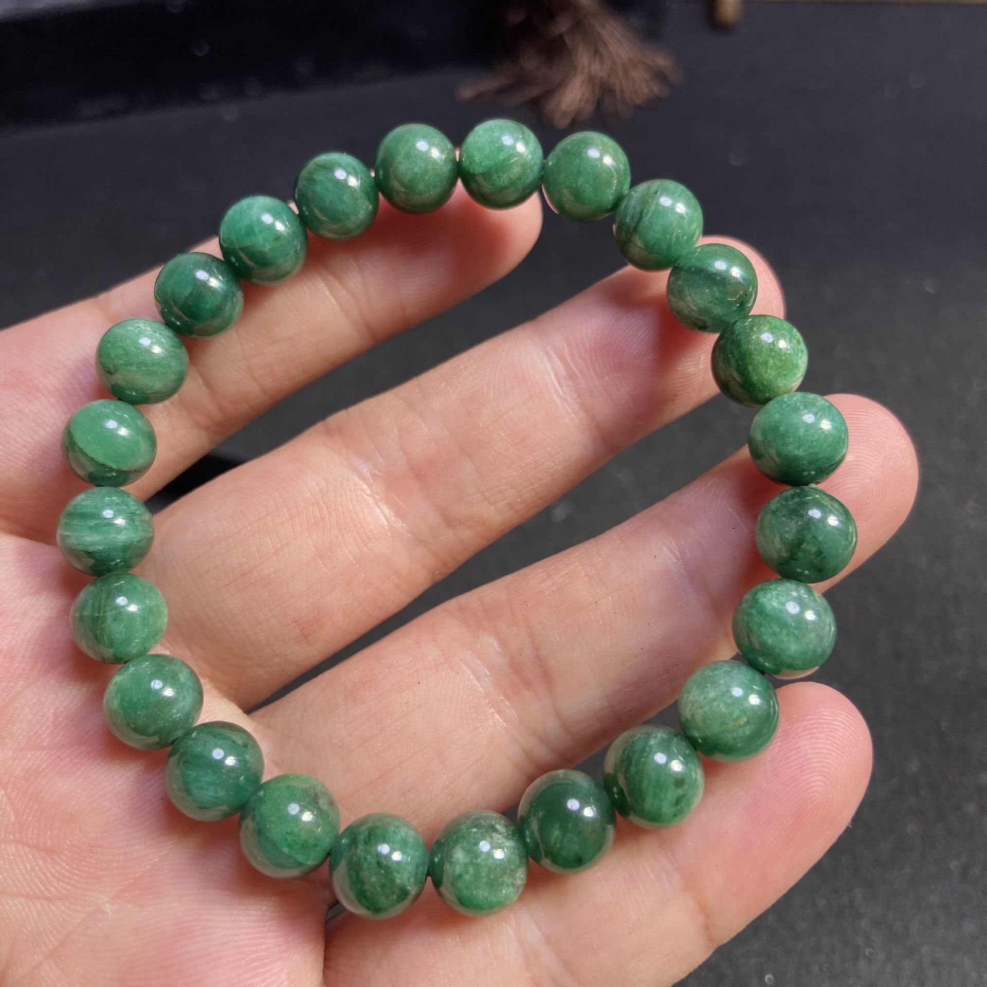 晶樱水晶 天然绿云母水晶手串锂云母圆珠单圈个性手链diy饰品配饰