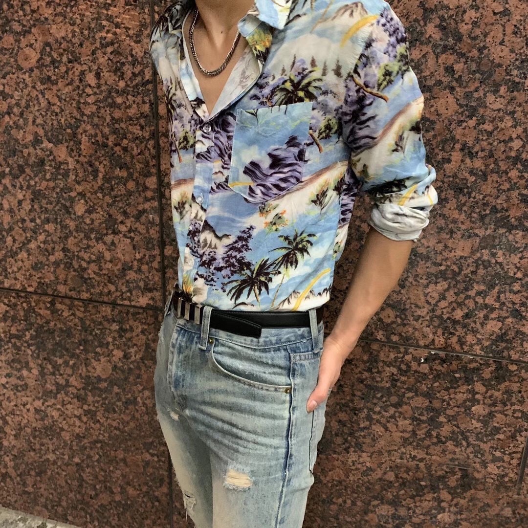 saint laurent paris slp经典梭织椰树欧美高街海浪衬衫