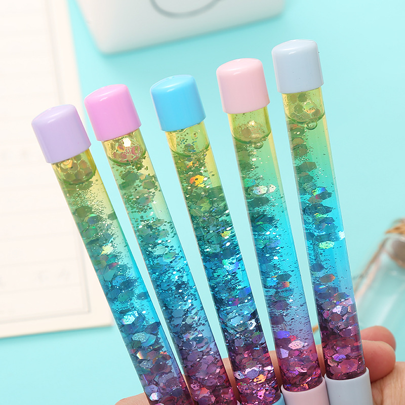 INS Girl Heart Oil Quicksand Gel Pen Cute Stationery Student Fairy Pen Good-looking Office Ball Pen Wholesale