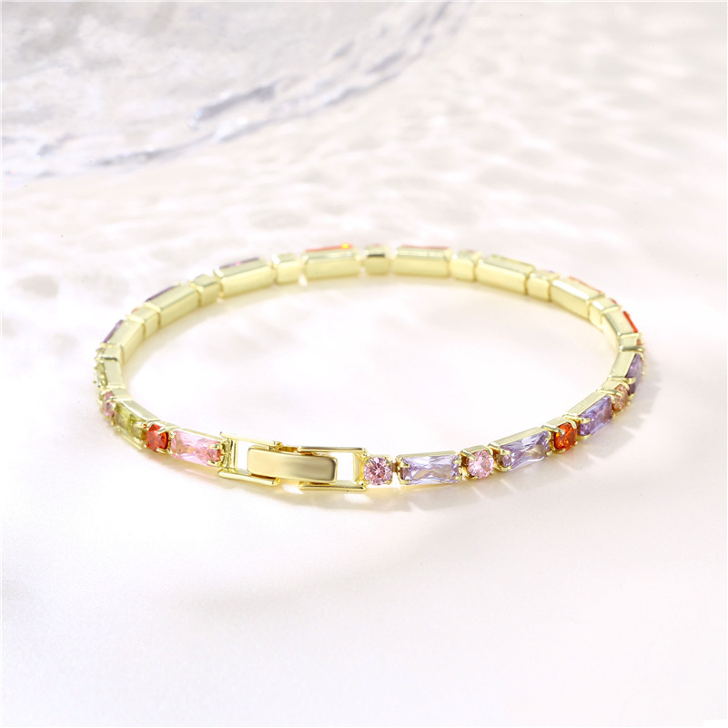 European and American Fashion Gold-Plated Rectangular Crystal Bracelet 3A Zircon Ornament Supply Amazon Color Zircon Bracelet for Women