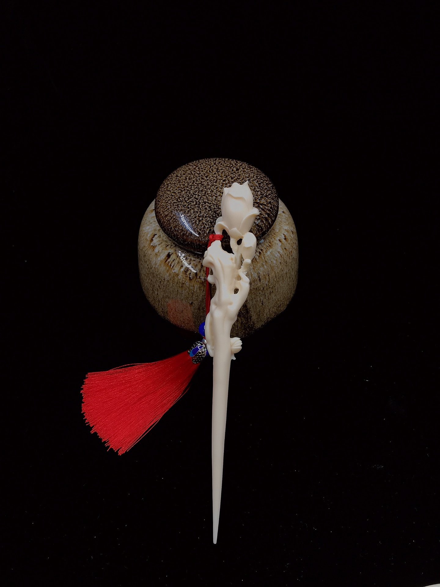 象牙果雕刻蝴蝶发簪梅花发簪20cm古风旗袍款菩提子个性发饰礼盒装