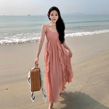 实拍三亚夏季新款度假吊带连衣裙海边拍照群色仙女裙