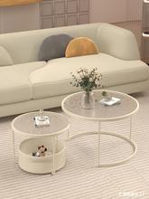 网红新款侘寂风沙发客厅家用一体组合茶几小户型钢化玻璃圆几简约