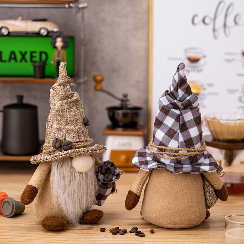 Haowei Cross-Border New Arrival Home Decorations Coffee Faceless Doll Dwarf Decoration Holding Coffee Beans Rudolf Doll
