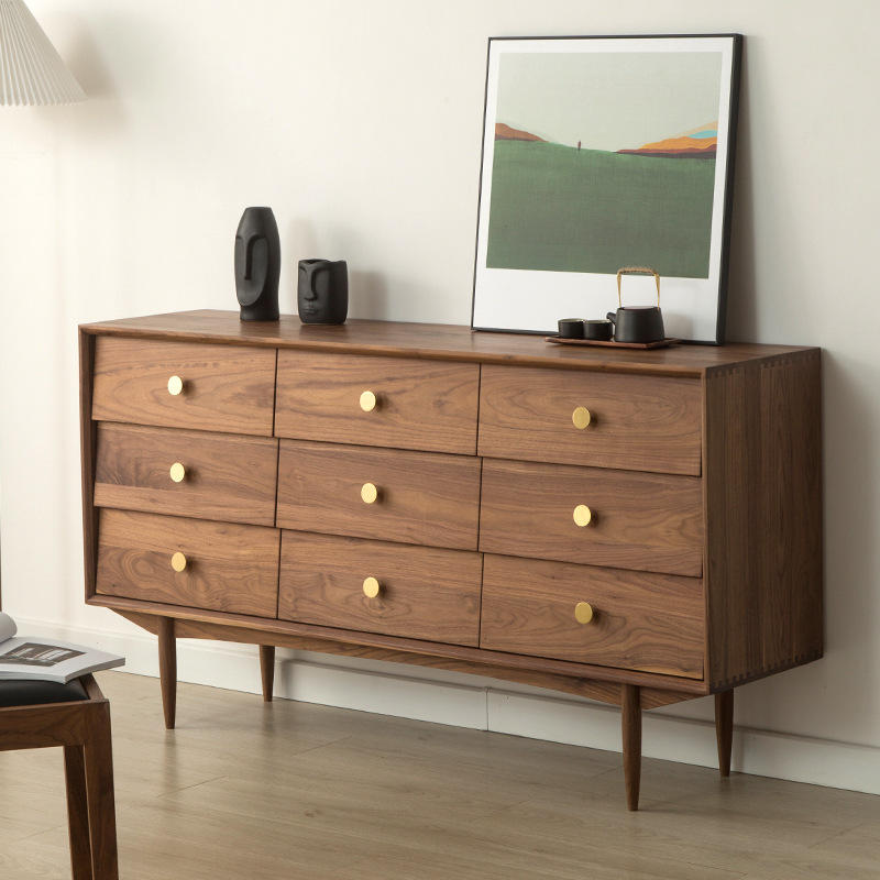 北欧黑胡桃木九斗柜美式简约现代抽屉收纳柜日式实木床尾柜储物柜