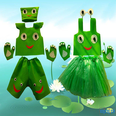 万圣节cos环保动物服装时装秀幼儿园男女童成人亲子手工青蛙衣服