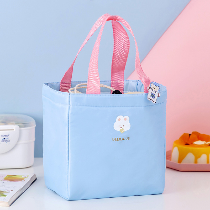 New Macaron Drawstring Lunch Box Bag Solid Color Student Office Worker Lunch Bag Thick Insulation Bag Ice Pack Lunch Box Bag