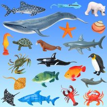 海洋动物模型海底生物世界儿童玩具龙虾螃蟹章鱼鲨鱼海星海龟白色