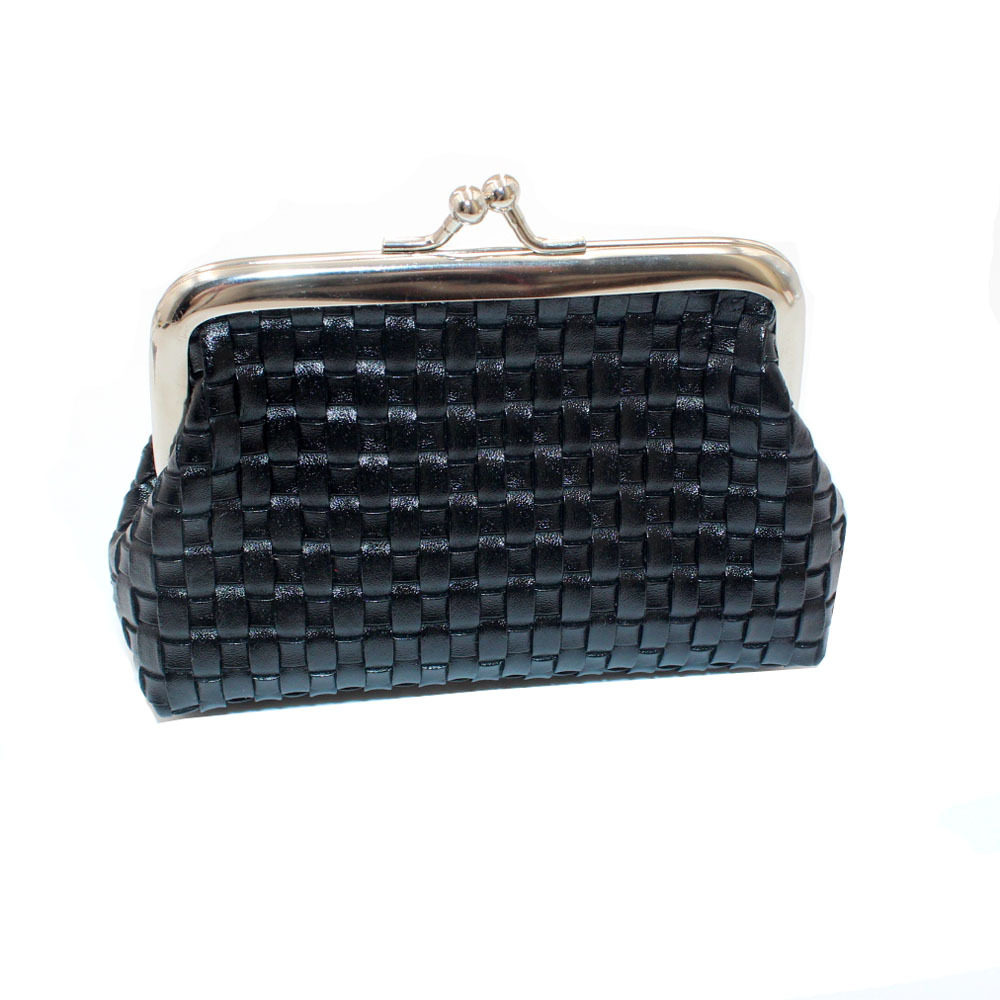 In Stock Wholesale Cross-Border Supply Women's Buckle Coin Purse 4-Inch Clip Bag Pu Woven Card Holder Clutch