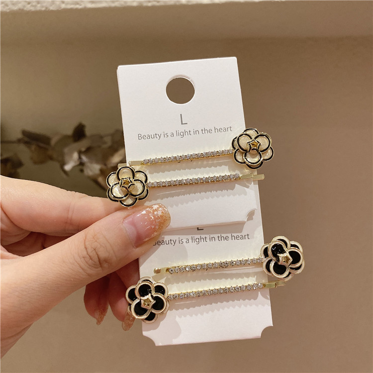 Oil Dripping Classic Style Camellia Rhinestone Pearl Hairpin Korean Style Bar Clip Side Clip Bang Clip Accessories Headdress Hairpin