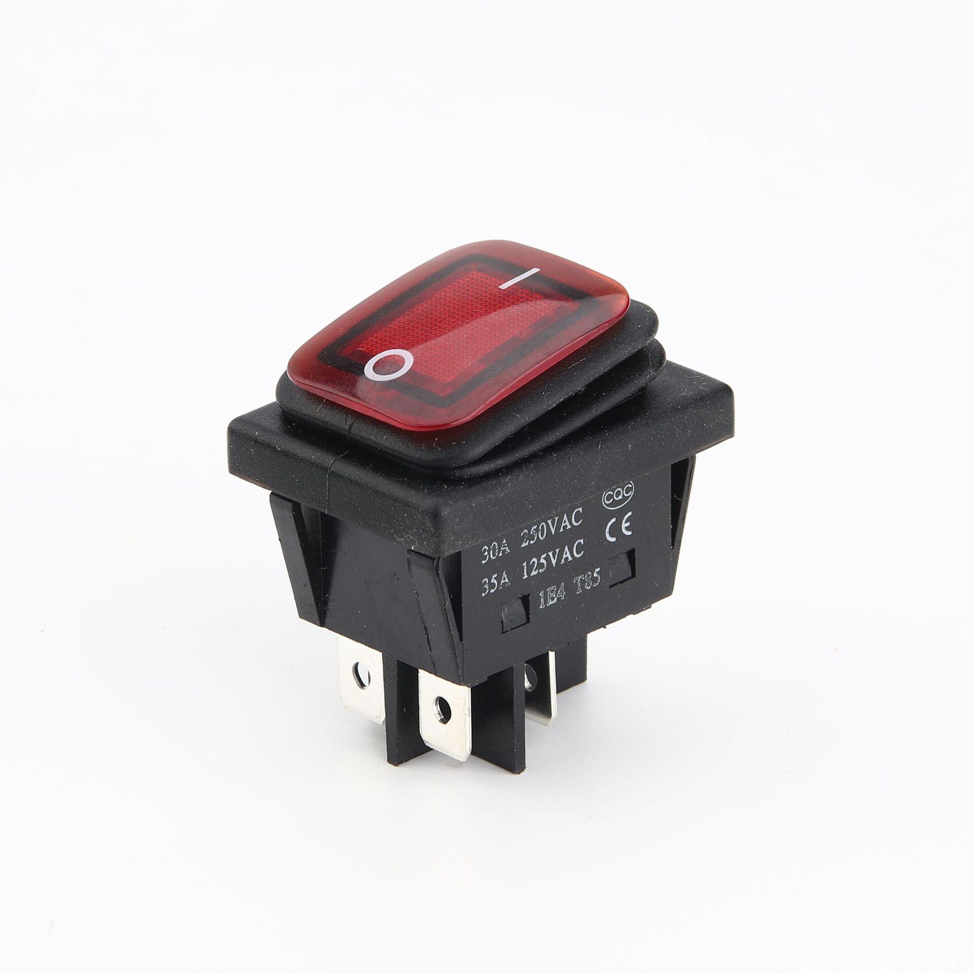 kcd4防水船型开关30a大电流4脚2档翘板开关红带灯防尘防油污开关