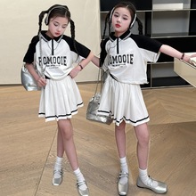 女童夏季学院风套装2024新款洋气时髦女大童POLO短袖裙子两件套