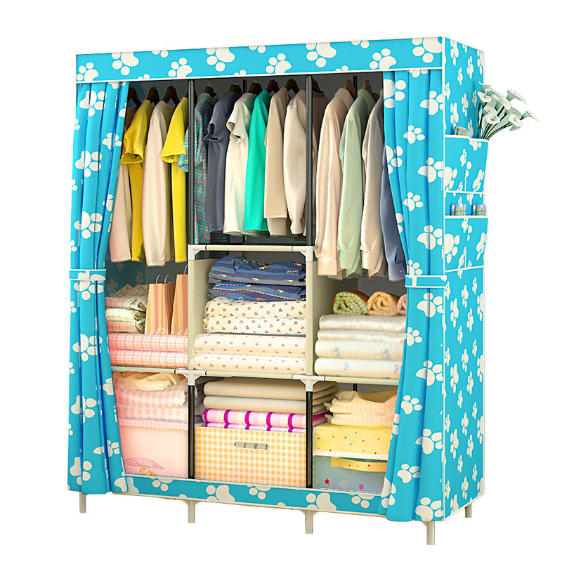 Lehuoshiguang Simple Wardrobe Fabric Special Offer Cloth Wardrobe Assembled Steel Pipe Reinforced Steel Frame Simple Modern Storage Cabinet