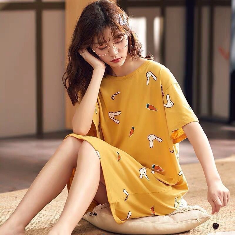 Pajamas Women's Summer Korean Pajamas Women's Summer Nightdress Short Sleeve Women's Summer Home Wear Suit Student Cute Large Size