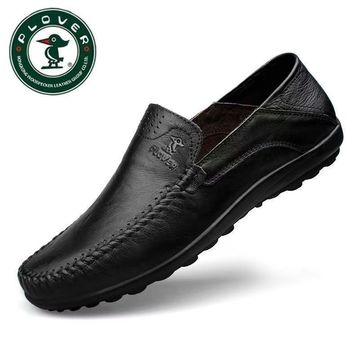 plover夏季新款真皮男鞋皮鞋商务软底洞洞鞋男百搭休闲男士皮鞋