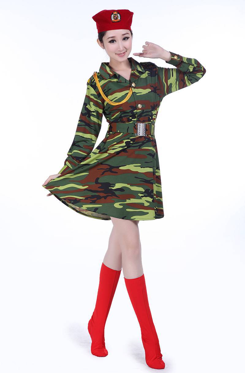 批发军装迷彩演出服女兵迷彩裙广场舞水兵舞蹈服装军鼓服成人表演