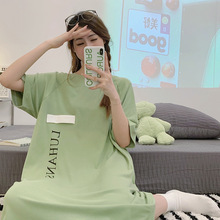 2024睡衣夏季新款短袖棉质睡裙绿色清新休闲韩版宽松可外穿家居服