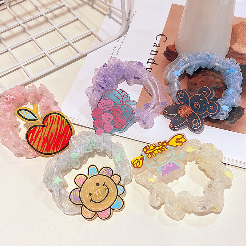 Sweet and Simple Fruit Hair Rope Headdress Graceful Online Influencer Pleated Large Intestine Hair Ring Hair Tie Rubber Band Hair Accessories Girl's Cute