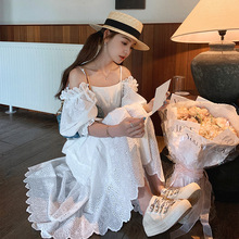 重工刺绣白色连衣裙一字肩可两穿法式温柔风2024年气质显瘦仙女裙