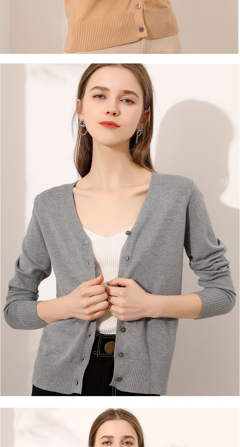 新款春秋新款v领羊毛开衫女羊绒衫宽松外套针织薄短款外搭毛衣