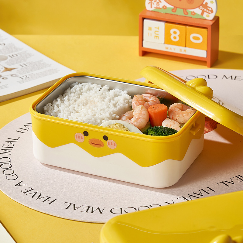 Yellow Chicken Stainless Steel Insulated Lunch Box Student Office Worker Picnic Box Sealed with Lid Double Layer Lunch Box 0652-9