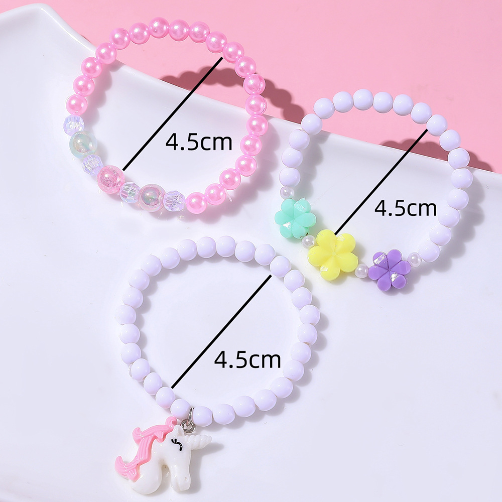 3 Hot Sale Unicorn Children String Beads Bracelet Set Simple Color Acrylic Little Girl Accessories Jewellery