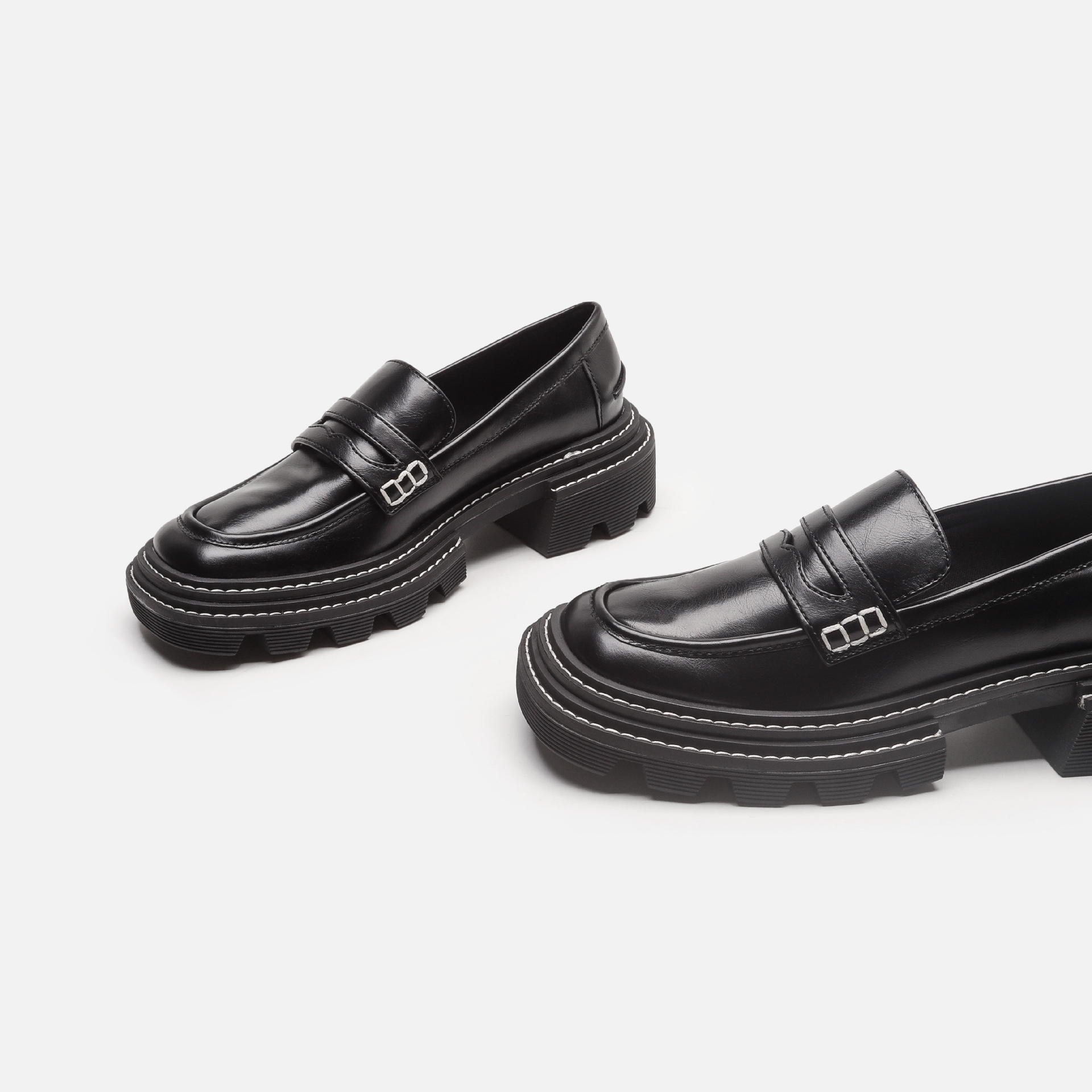 小c乐福鞋k小皮鞋女粗跟单鞋甜酷学院厚底中跟法式黑色jk萝莉鞋