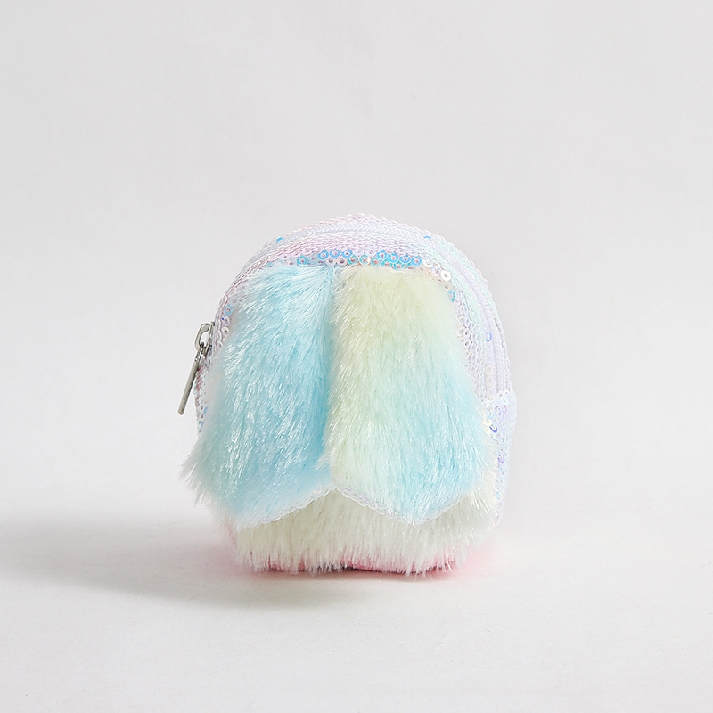 New Sequined Fluff Coin Purse Cute Rabbit Ears Small Bookbag Student Mini Coin Purse Earphone Bag