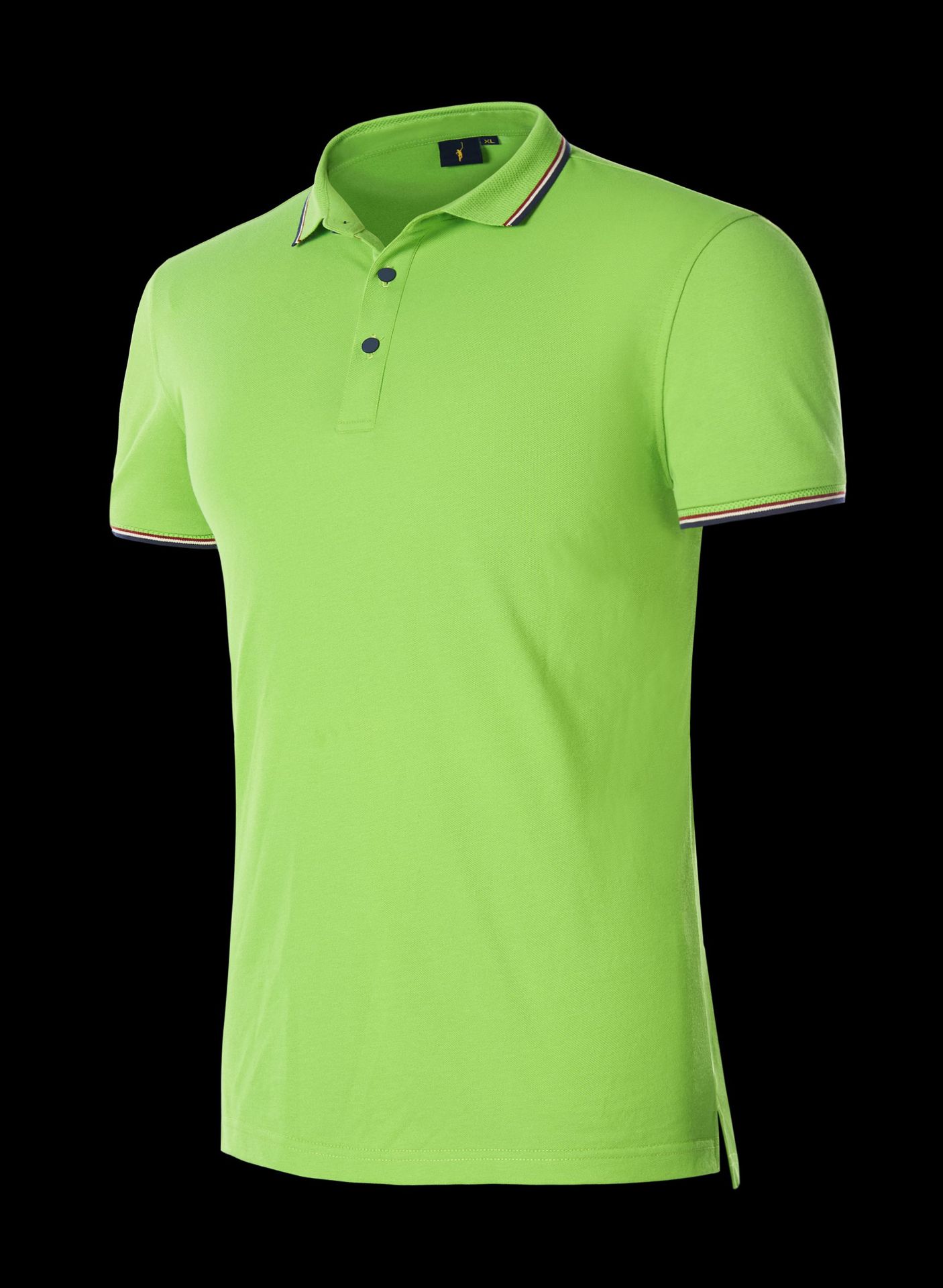团体商务polo衫绣标印字-190克查理高尔夫色边款亮果绿色短袖翻领