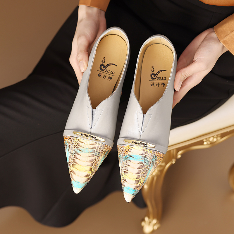 女神性感高跟鞋蛇皮拼接春夏季新款鞋子尖头细跟名媛正装宴会裸靴