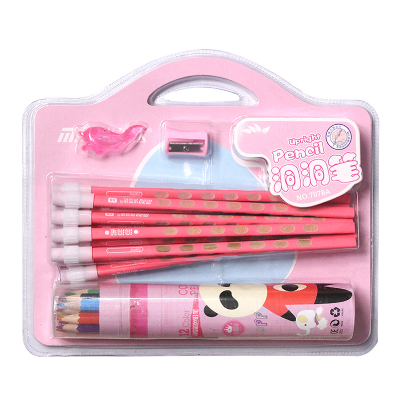 7078a Groove Pencil Set Elementary School Children Gift School Stationery 12 Color Lead Pencil Grip Pencil Sharpener