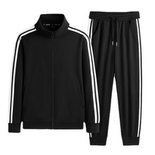 高端春季黑色休闲运动套装男士新款潮流开衫卫衣运动服帅气两件套